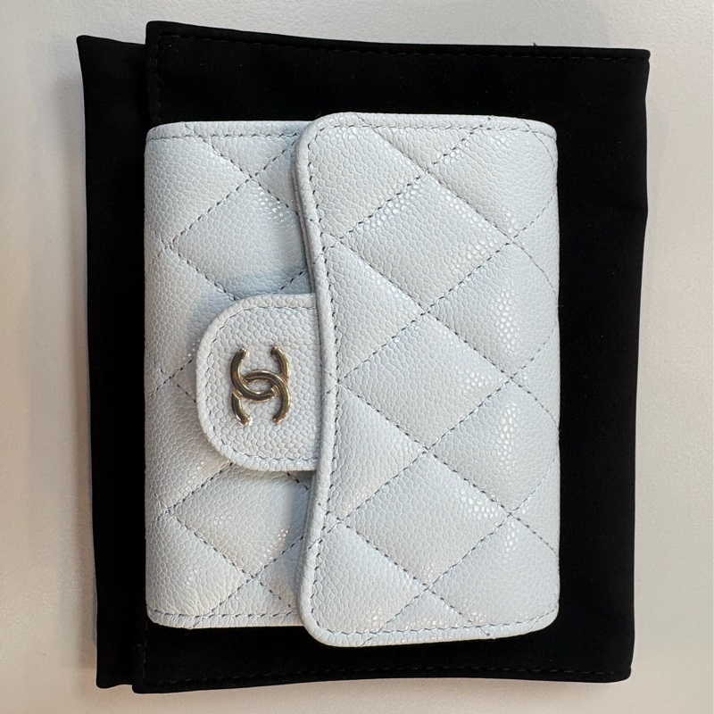全新 Chanel三折短夾 錢包 淺藍色2025.5月購-10