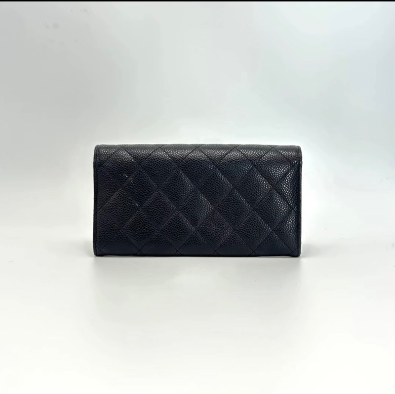 Chanel /香奈兒 CF黑眼荔枝牛皮長款錢夾 19*10*2.2-1