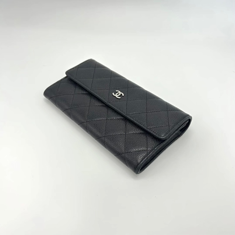 Chanel /香奈兒 CF黑眼荔枝牛皮長款錢夾 19*10*2.2-3