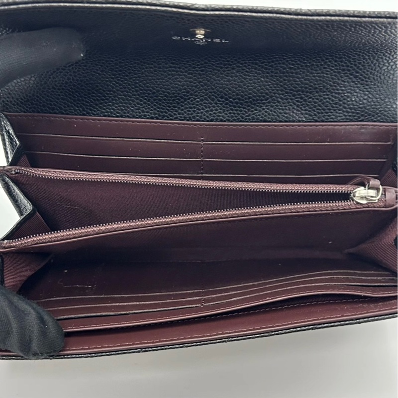 Chanel /香奈兒 CF黑眼荔枝牛皮長款錢夾 19*10*2.2-5