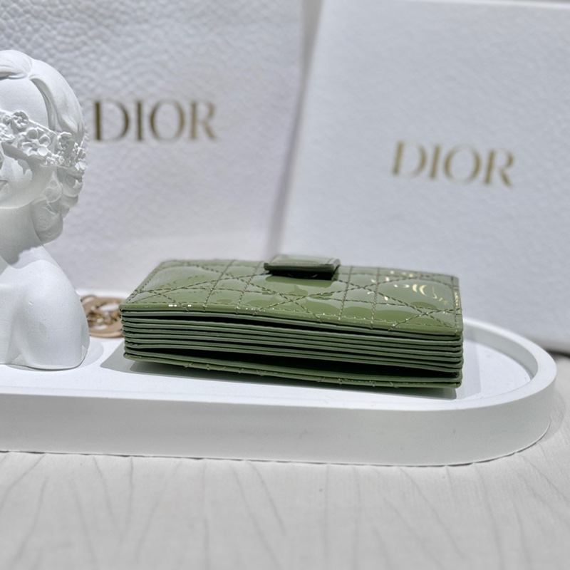全新迪奧Lady Dior5格綠色小號漆皮藤格紋風琴卡夾卡包 尺寸10.5*6cm 專櫃在售-4
