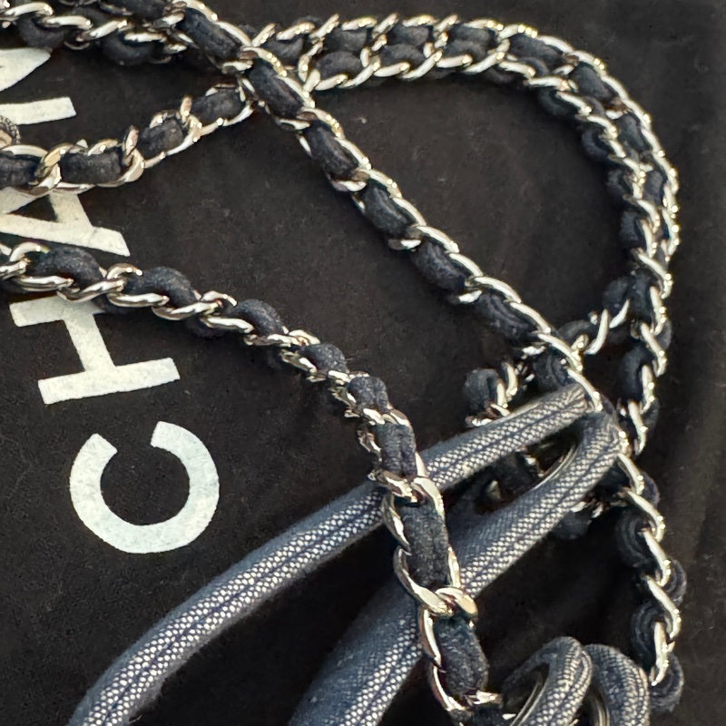 Chanel牛仔丹寧布水桶鍊帶手提雙肩包-6