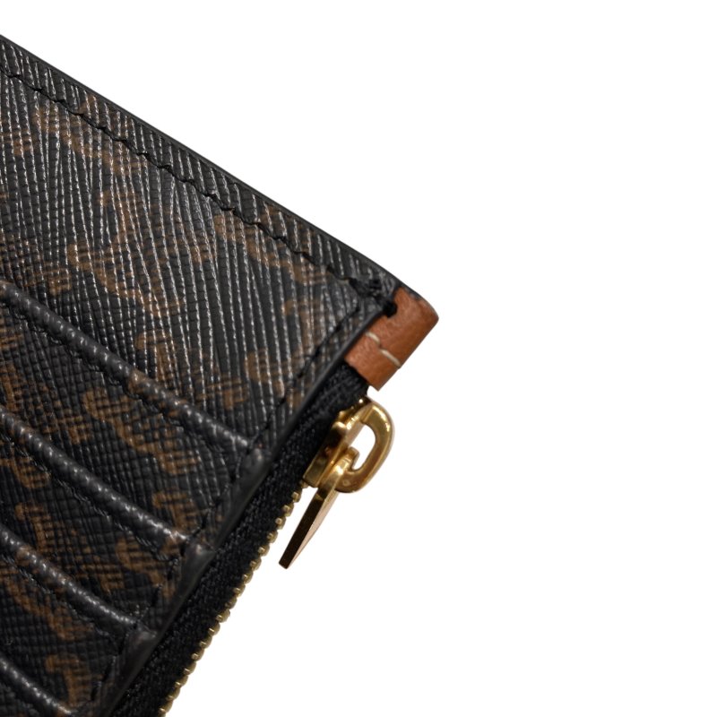 CELINE 賽琳 零錢包卡夾 Triomphe帆布 皮革 卡夾 黑色老花 金棕色-5