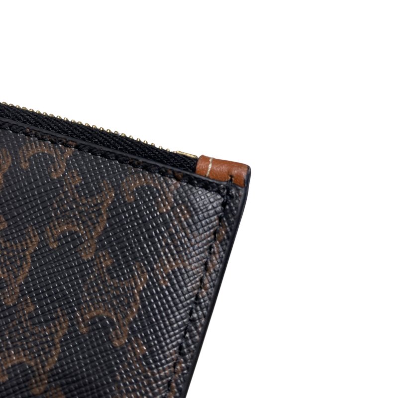 CELINE 賽琳 零錢包卡夾 Triomphe帆布 皮革 卡夾 黑色老花 金棕色-6