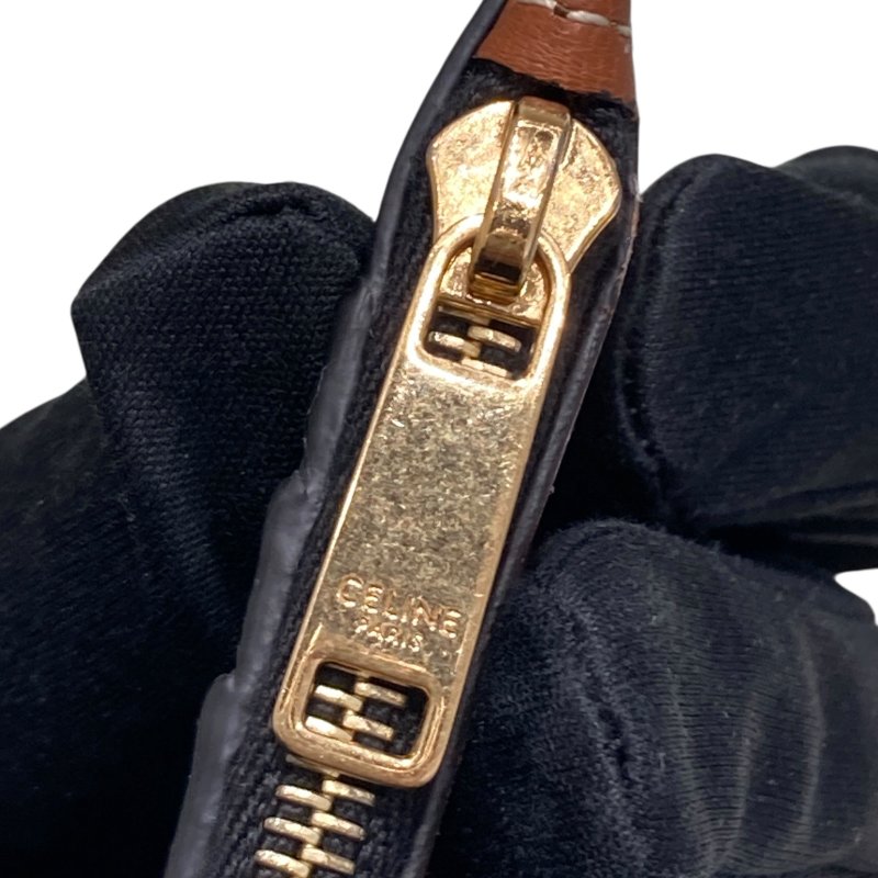 CELINE 賽琳 零錢包卡夾 Triomphe帆布 皮革 卡夾 黑色老花 金棕色-8