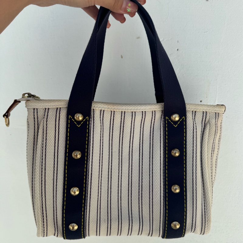 Louis Vuitton LV小金牌條紋帆布手提包-0