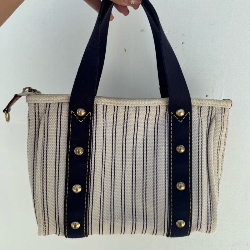 Louis Vuitton LV小金牌條紋帆布手提包-11