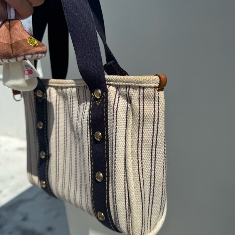 Louis Vuitton LV小金牌條紋帆布手提包-7