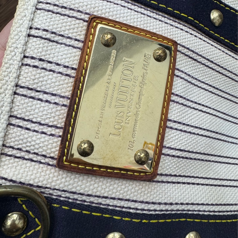 Louis Vuitton LV小金牌條紋帆布手提包-19