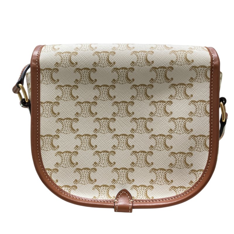CELINE 賽琳 Folco In Medium Triomphe帆布 皮革 肩背包 白色老花 金棕色-1