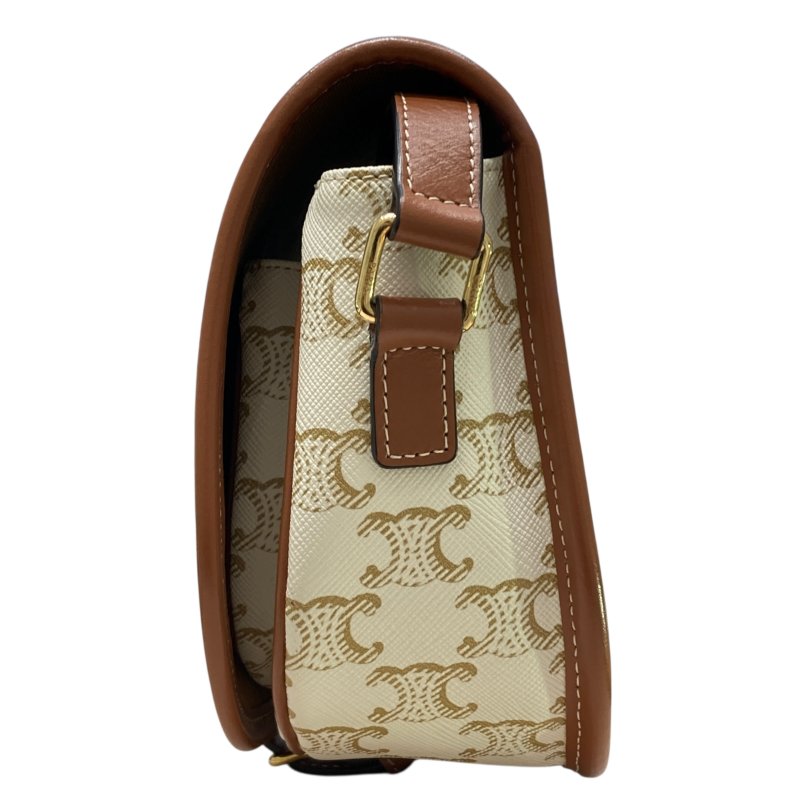 CELINE 賽琳 Folco In Medium Triomphe帆布 皮革 肩背包 白色老花 金棕色-2