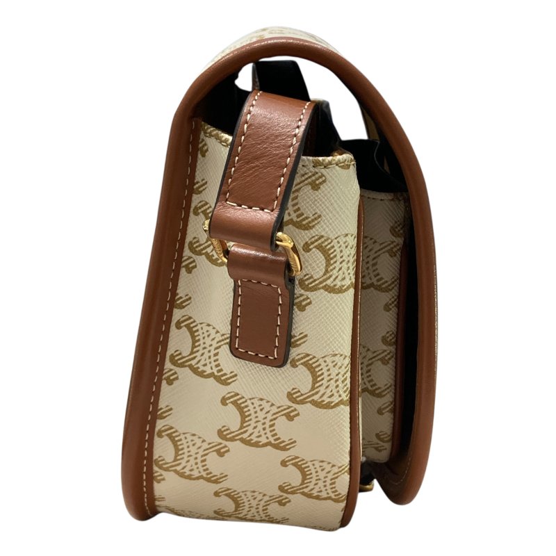 CELINE 賽琳 Folco In Medium Triomphe帆布 皮革 肩背包 白色老花 金棕色-3