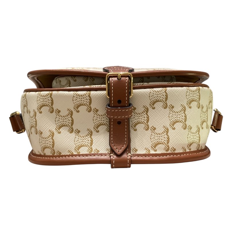 CELINE 賽琳 Folco In Medium Triomphe帆布 皮革 肩背包 白色老花 金棕色-4
