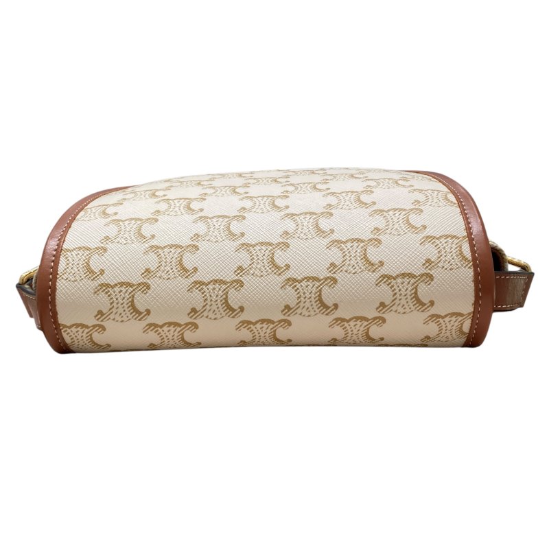 CELINE 賽琳 Folco In Medium Triomphe帆布 皮革 肩背包 白色老花 金棕色-5