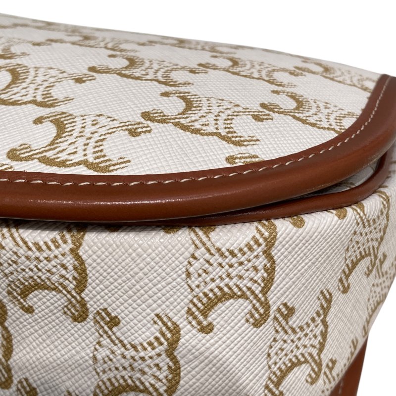 CELINE 賽琳 Folco In Medium Triomphe帆布 皮革 肩背包 白色老花 金棕色-9