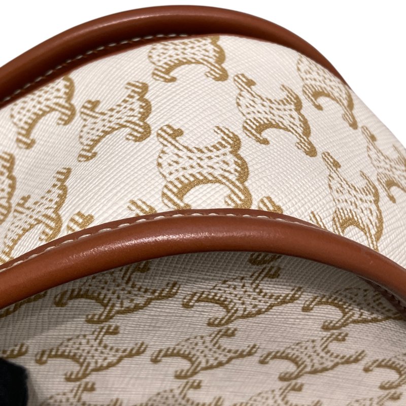 CELINE 賽琳 Folco In Medium Triomphe帆布 皮革 肩背包 白色老花 金棕色-10