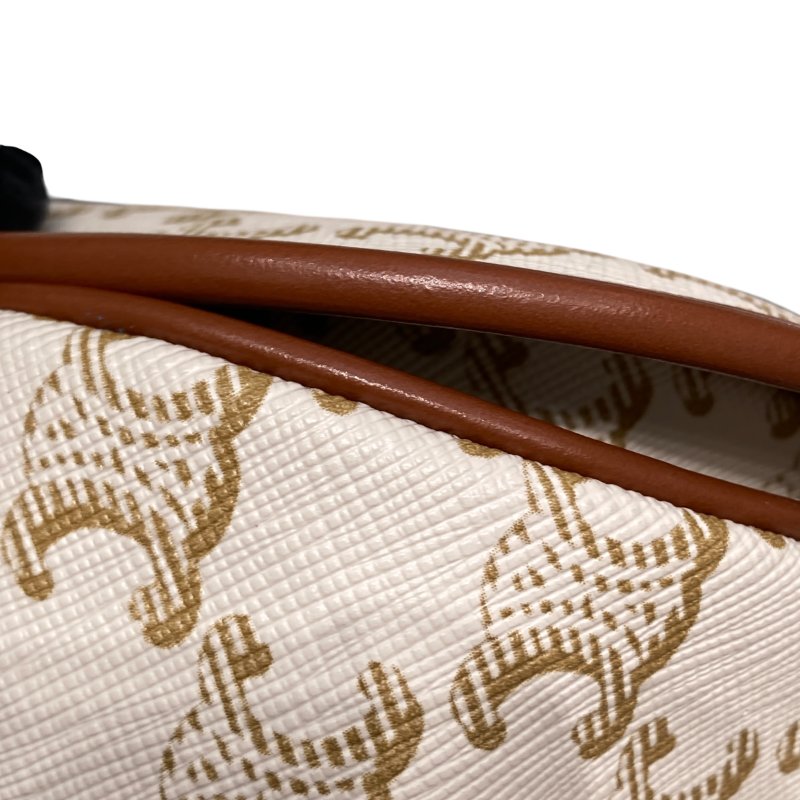 CELINE 賽琳 Folco In Medium Triomphe帆布 皮革 肩背包 白色老花 金棕色-11