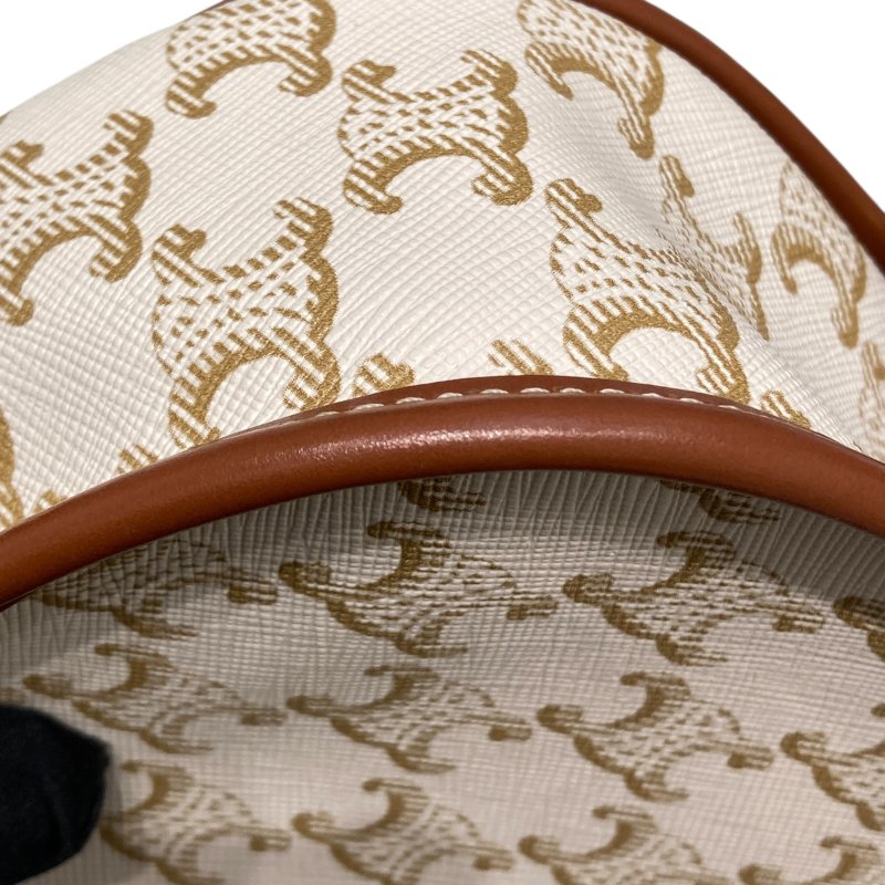 CELINE 賽琳 Folco In Medium Triomphe帆布 皮革 肩背包 白色老花 金棕色-12
