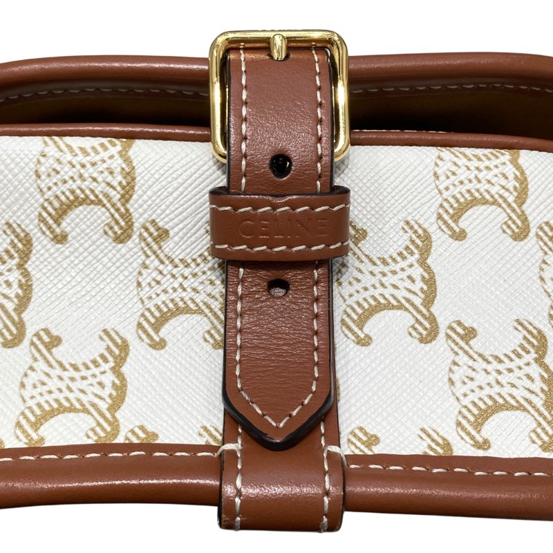 CELINE 賽琳 Folco In Medium Triomphe帆布 皮革 肩背包 白色老花 金棕色-13