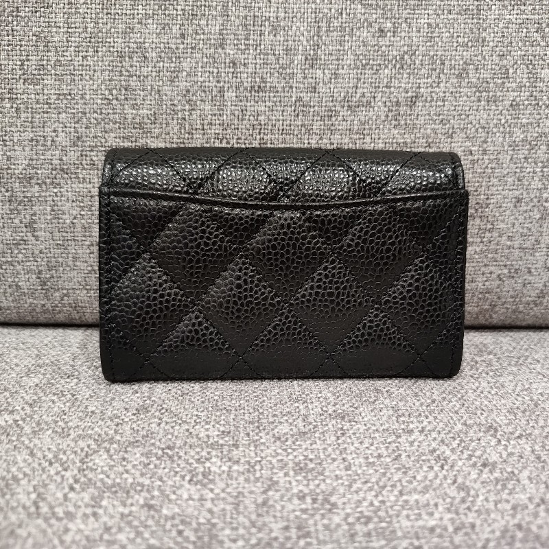 CHANEL AP0214 COCO 黑色荔枝皮銀釦 釦式 零錢包信用卡夾名片夾短夾皮夾 全新-6