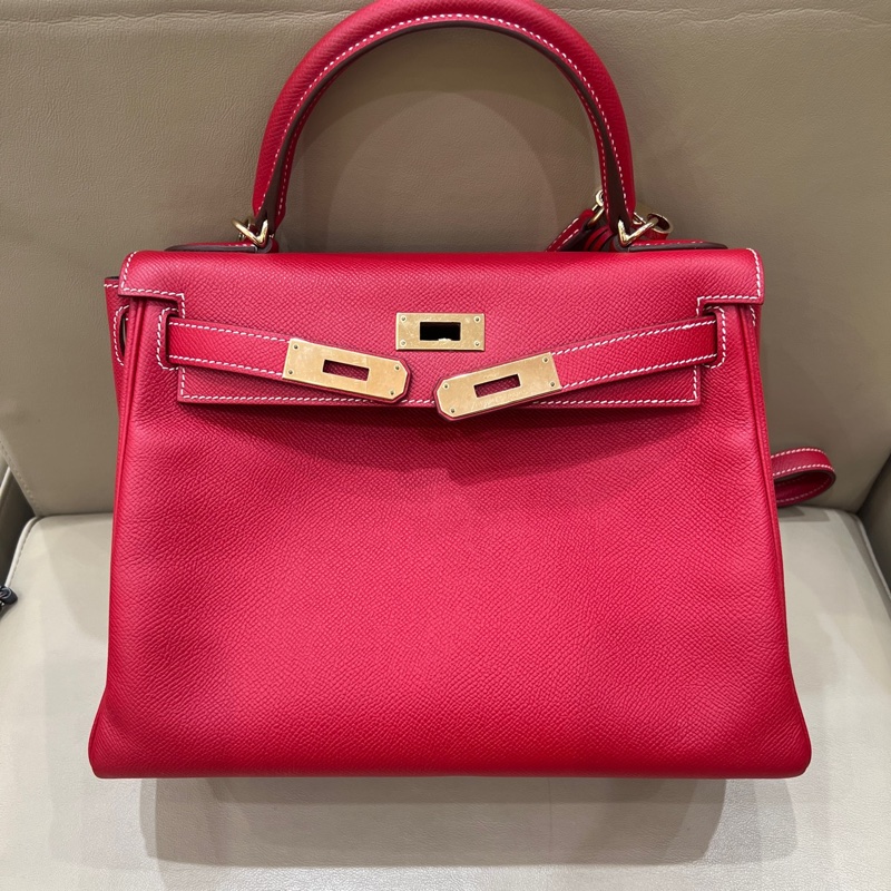 🍁Hermes愛馬仕紅金Kelly28 框P espom皮-5