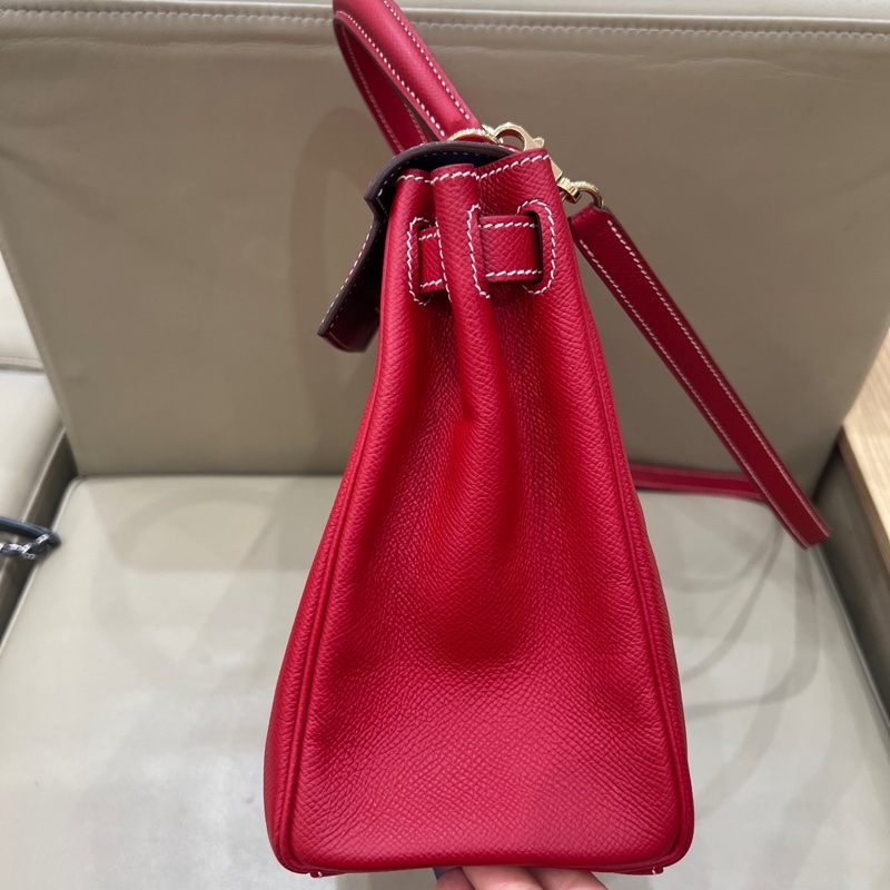 🍁Hermes愛馬仕紅金Kelly28 框P espom皮-7