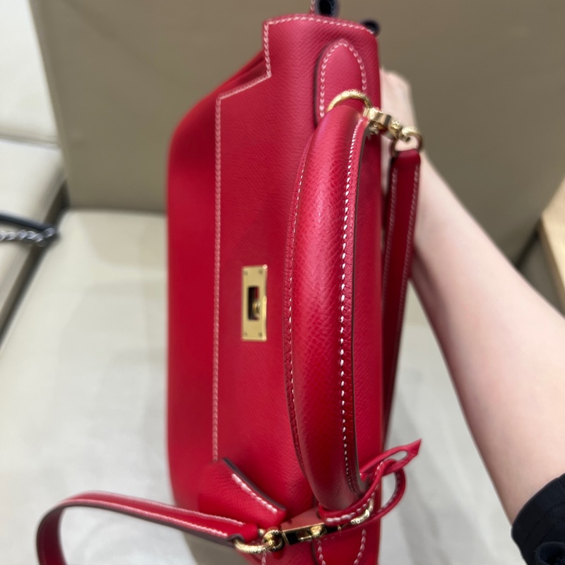 🍁Hermes愛馬仕紅金Kelly28 框P espom皮-11
