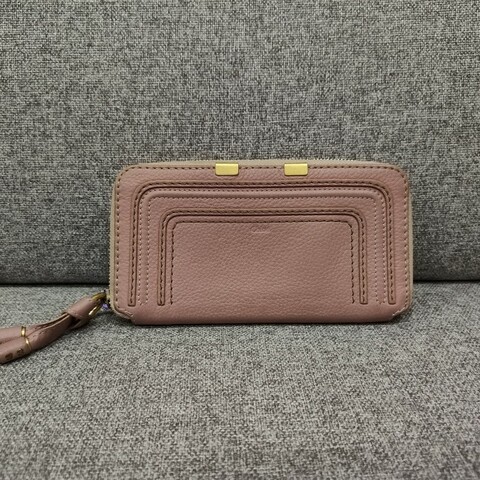 Chloe 經典 Marcie 粉膚色荔枝皮 拉鍊 零錢 信用卡 長夾 錢包 皮夾 漂亮收藏品