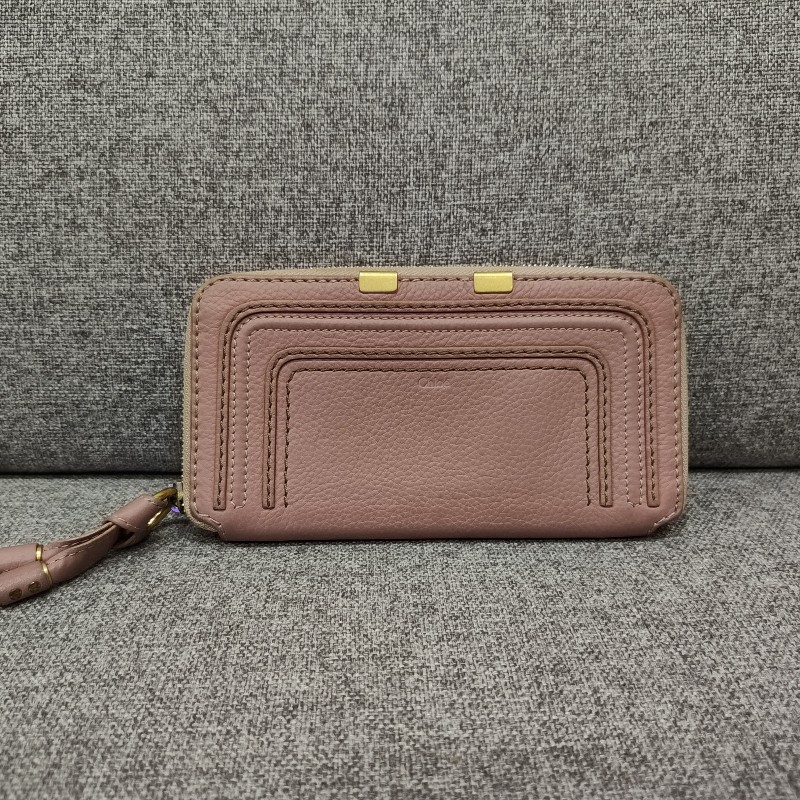 Chloe 經典 Marcie 粉膚色荔枝皮 拉鍊 零錢 信用卡 長夾 錢包 皮夾 漂亮收藏品-5