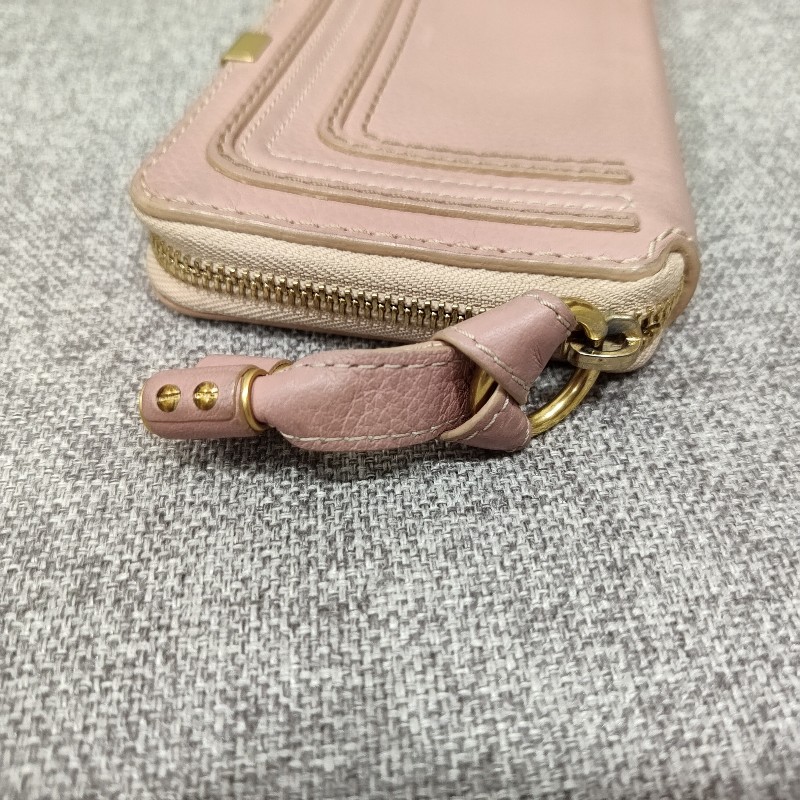 Chloe 經典 Marcie 粉膚色荔枝皮 拉鍊 零錢 信用卡 長夾 錢包 皮夾 漂亮收藏品-13