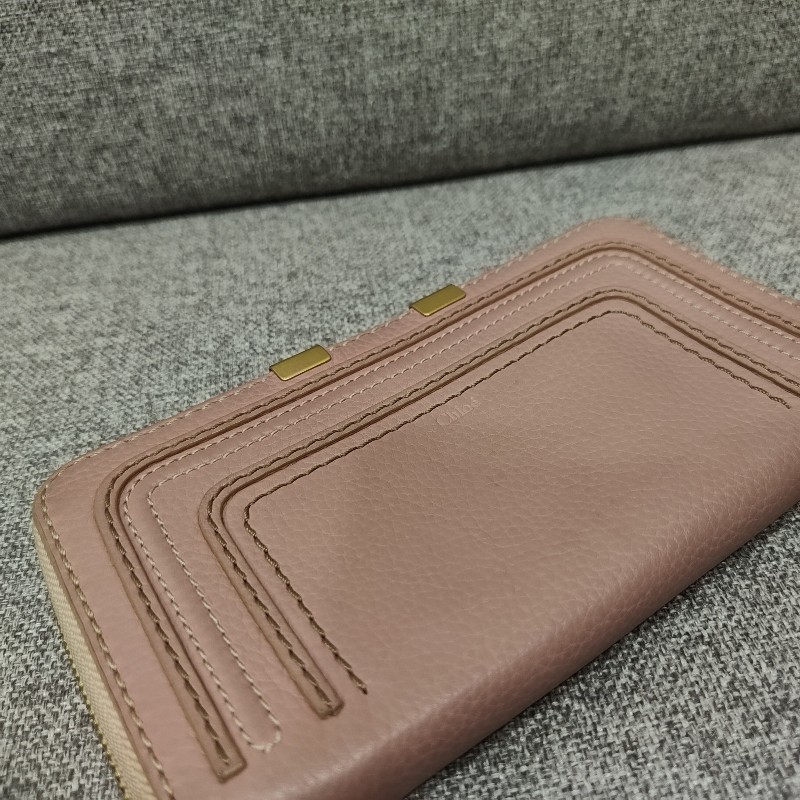 Chloe 經典 Marcie 粉膚色荔枝皮 拉鍊 零錢 信用卡 長夾 錢包 皮夾 漂亮收藏品-14