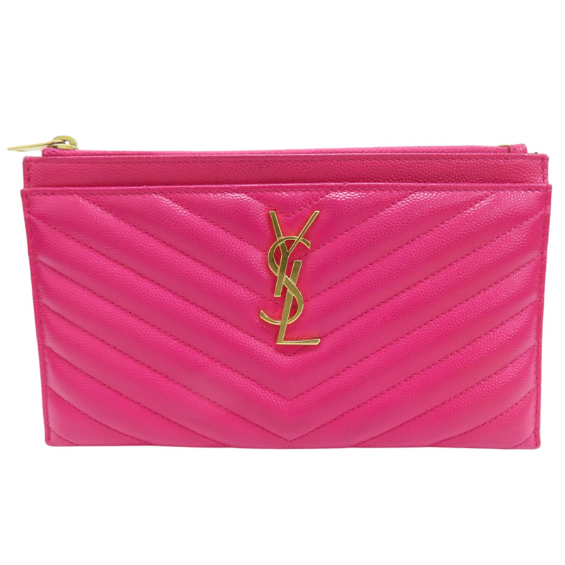 桃紅色 牛皮 拉鍊長夾 504922-0