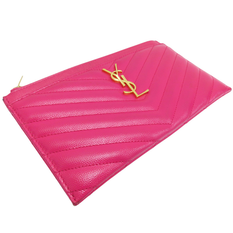 桃紅色 牛皮 拉鍊長夾 504922-2