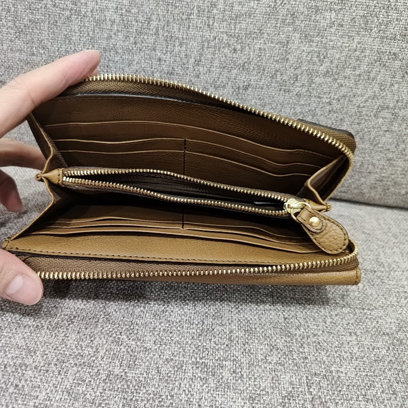 Chloe elsie 焦糖色荔枝皮 十字 金釦 旋釦金屬設計 L型 長夾 錢包 皮夾 漂亮-11