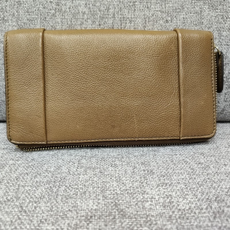 Chloe elsie 焦糖色荔枝皮 十字 金釦 旋釦金屬設計 L型 長夾 錢包 皮夾 漂亮-19