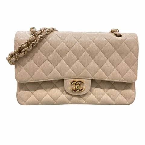 CHANEL 香奈兒 CHANEL CF25 雙翻蓋 荔枝牛皮 肩背包 粉色 金釦
