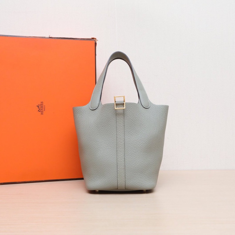 Picotin 18菜籃子 Q1鼠尾草綠 TC皮 B刻 金釦-0