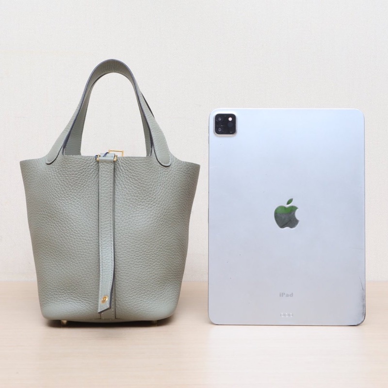 Picotin 18菜籃子 Q1鼠尾草綠 TC皮 B刻 金釦-1