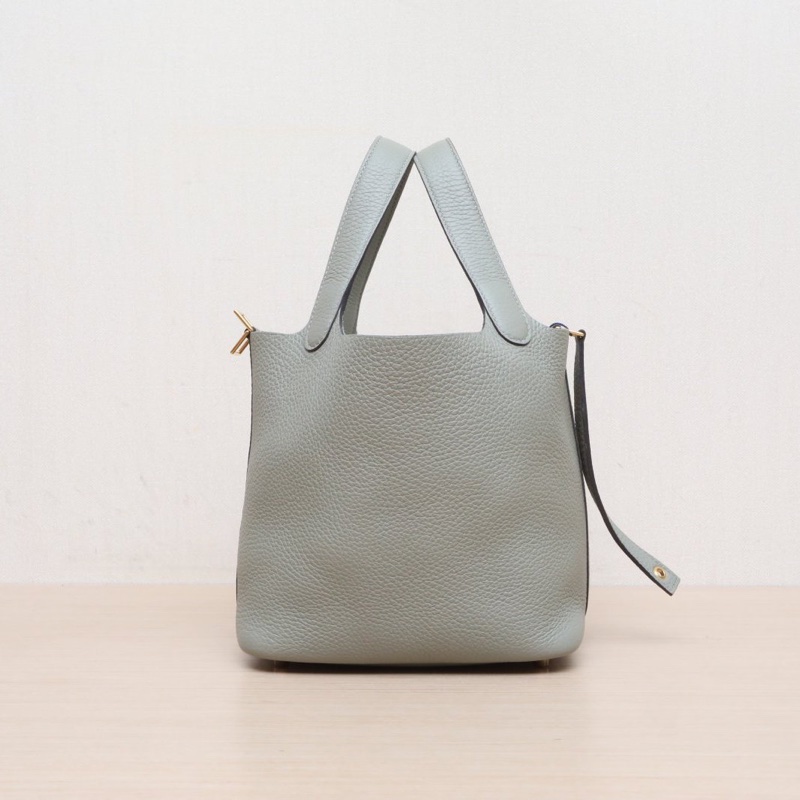 Picotin 18菜籃子 Q1鼠尾草綠 TC皮 B刻 金釦-7