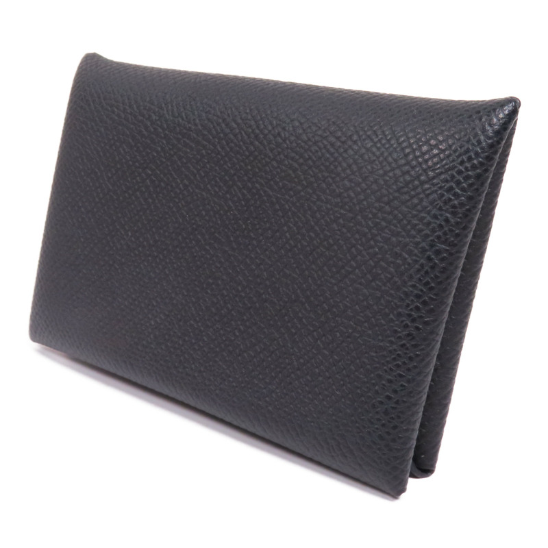 HERMES Epsom皮革Calvi銀扣零錢包Noir-2