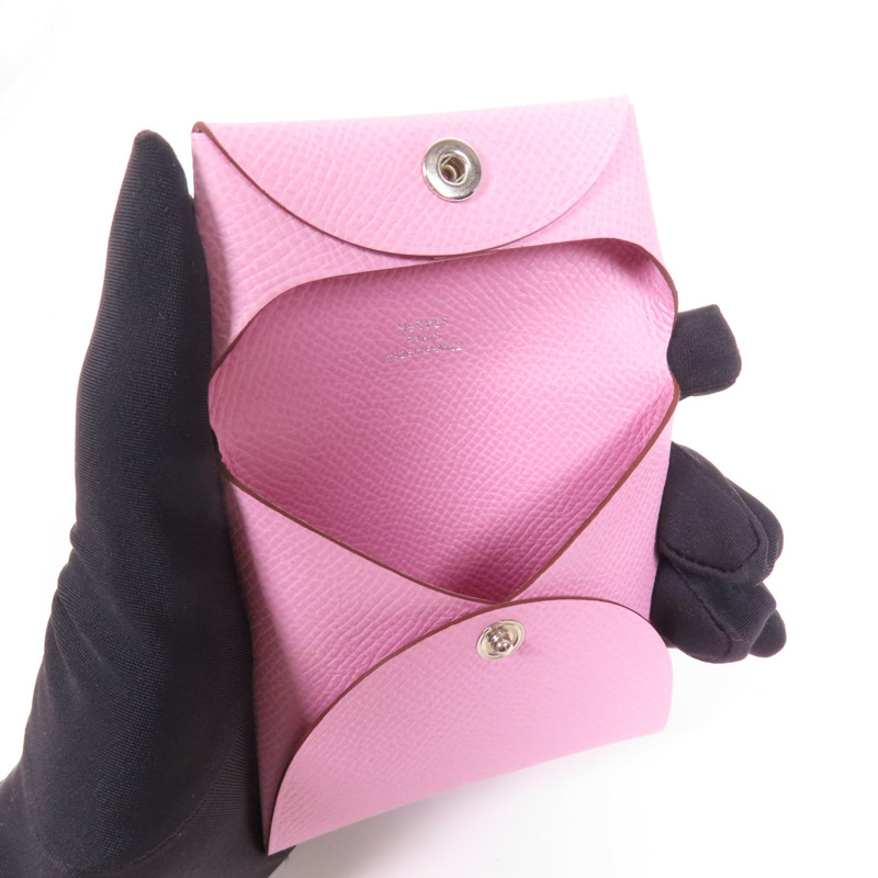 HERMES Epsom皮革Bastia銀扣零錢包Mauve Sylvestre-7