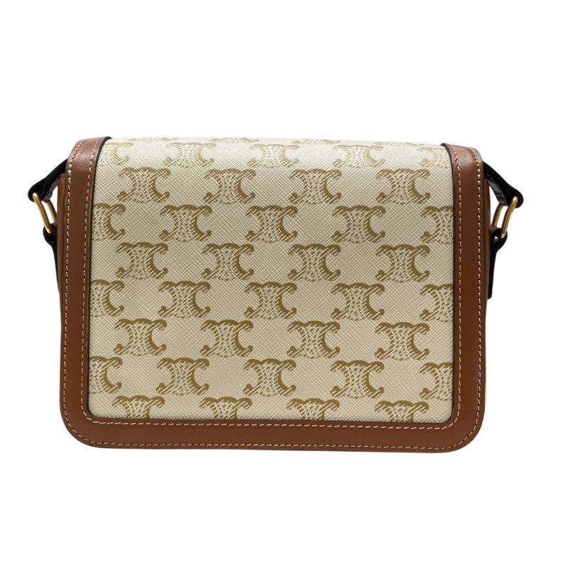 CELINE 賽琳 Teen 可斜背 Triomphe帆布 皮革 肩背包 白色老花 金棕色-1