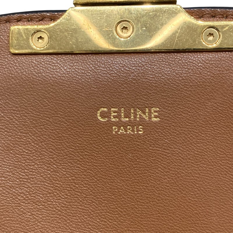 CELINE 賽琳 Teen 可斜背 Triomphe帆布 皮革 肩背包 白色老花 金棕色-12