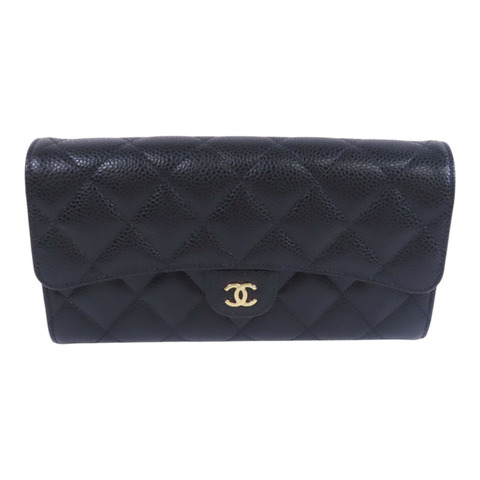 CHANEL 牛皮皮革Long Wallet金扣長錢包
