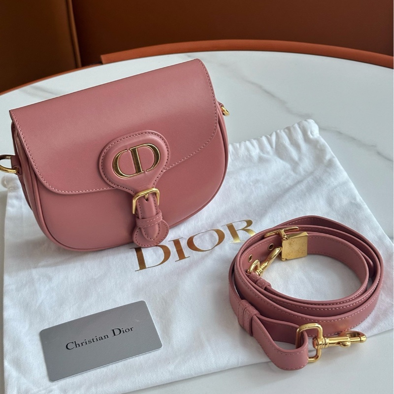 Dior迪奧 水蜜桃粉 bobby馬鞍包牛皮金扣 小號約18*15cm 附件:塵袋 包卡-0