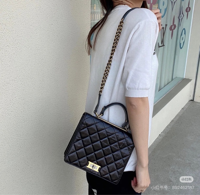 Chanel 香奈兒 黑金 2.55 handle 油蠟牛皮 風琴包 方盒子 斜背包 手提包 肩背包 鍊條包 側背包-5