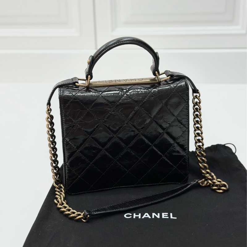 Chanel 香奈兒 黑金 2.55 handle 油蠟牛皮 風琴包 方盒子 斜背包 手提包 肩背包 鍊條包 側背包-11