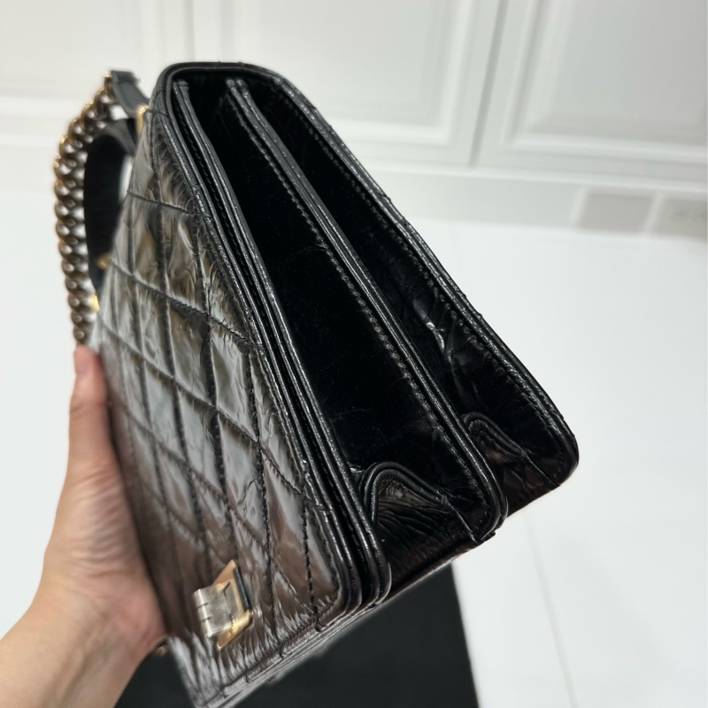 Chanel 香奈兒 黑金 2.55 handle 油蠟牛皮 風琴包 方盒子 斜背包 手提包 肩背包 鍊條包 側背包-16