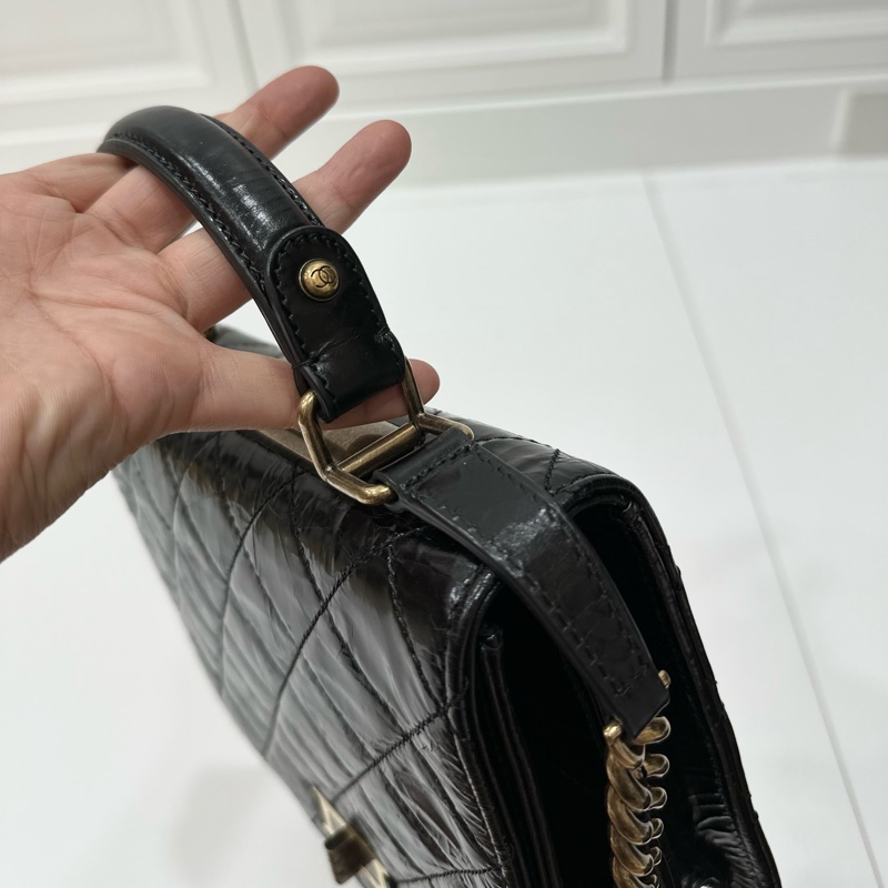 Chanel 香奈兒 黑金 2.55 handle 油蠟牛皮 風琴包 方盒子 斜背包 手提包 肩背包 鍊條包 側背包-20