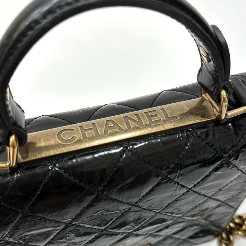 Chanel 香奈兒 黑金 2.55 handle 油蠟牛皮 風琴包 方盒子 斜背包 手提包 肩背包 鍊條包 側背包-38